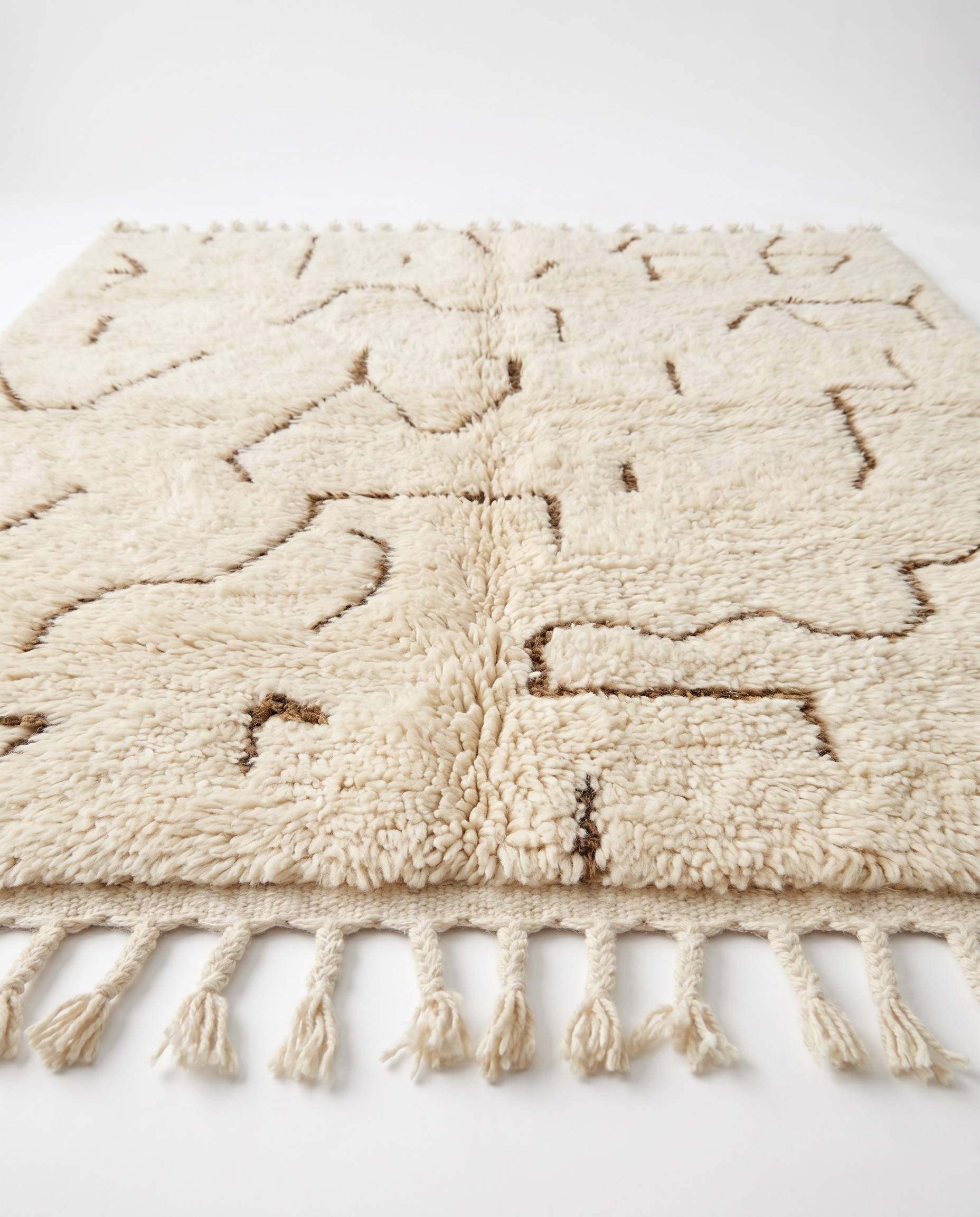 Desert lines Azilal rug side view on white studio background