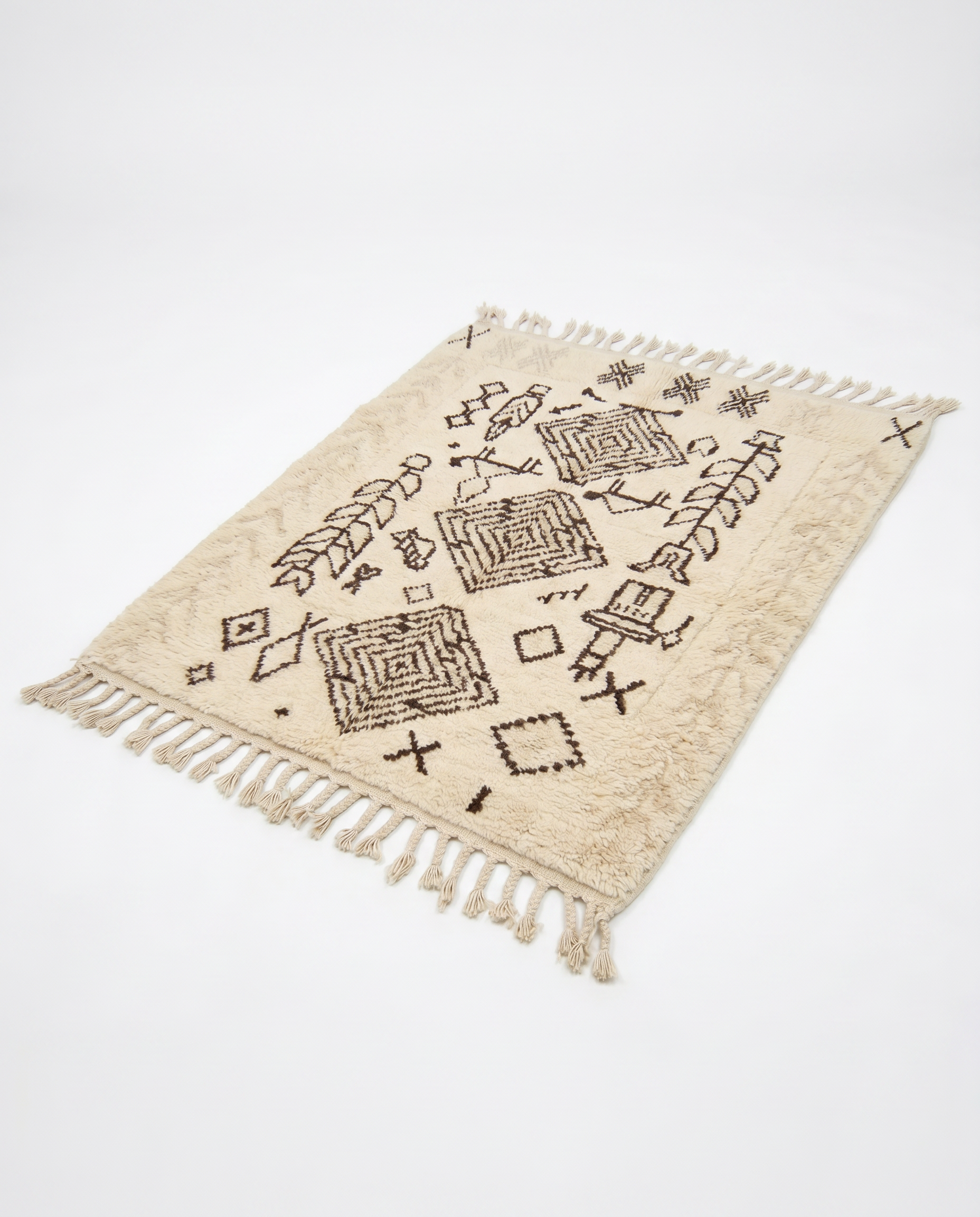 Tribal tales Azilal rug full view at an angle on white studio background