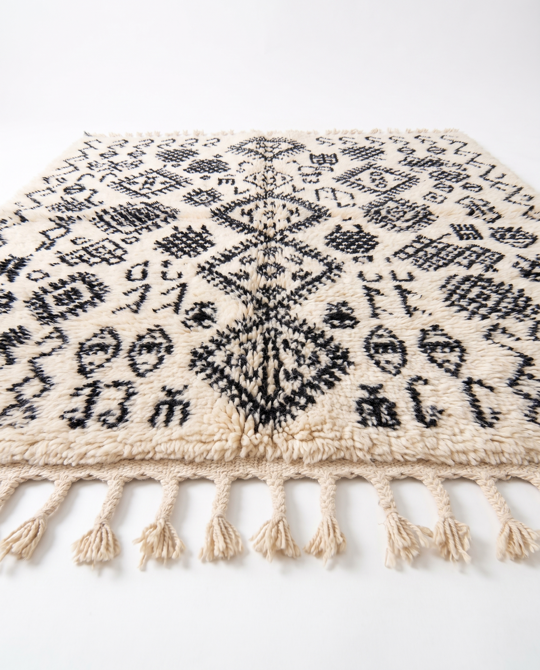 Berber script Azilal rug side view on white studio background