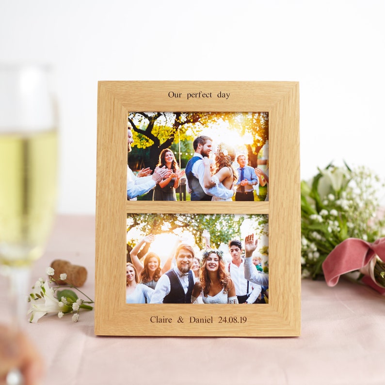 Solid Wood Double Aperture 6"x4"  Personalised Photo Frame