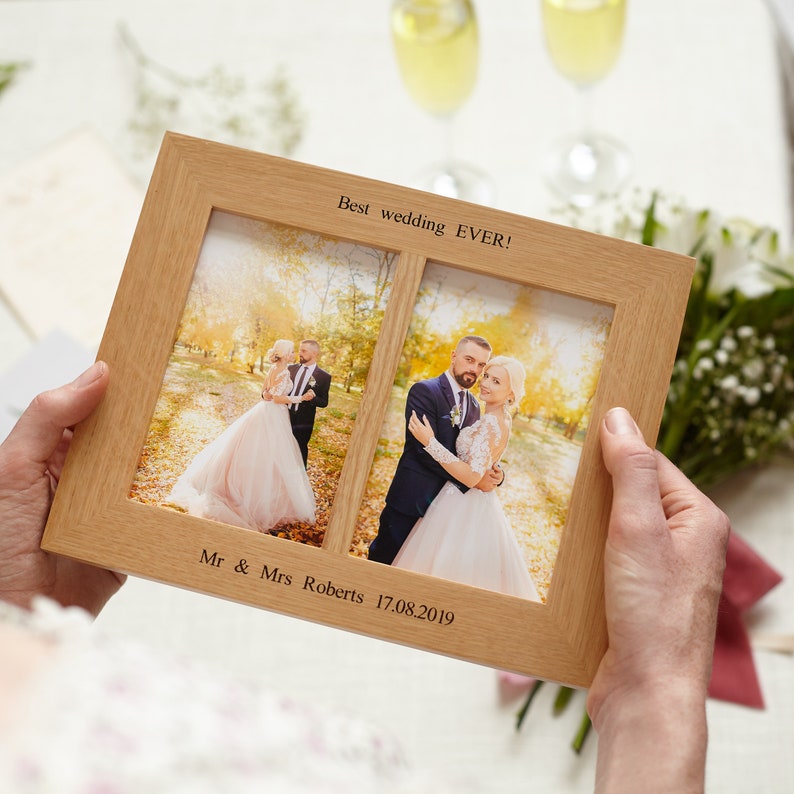 Solid Wood Double Aperture 6"x4"  Personalised Photo Frame