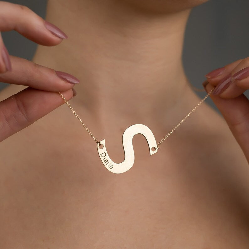 Large Letter With Name Necklace