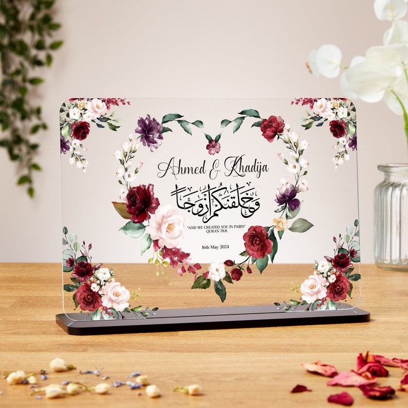 Personalized Floral Couple Plaque – “And We Created You in Pairs”