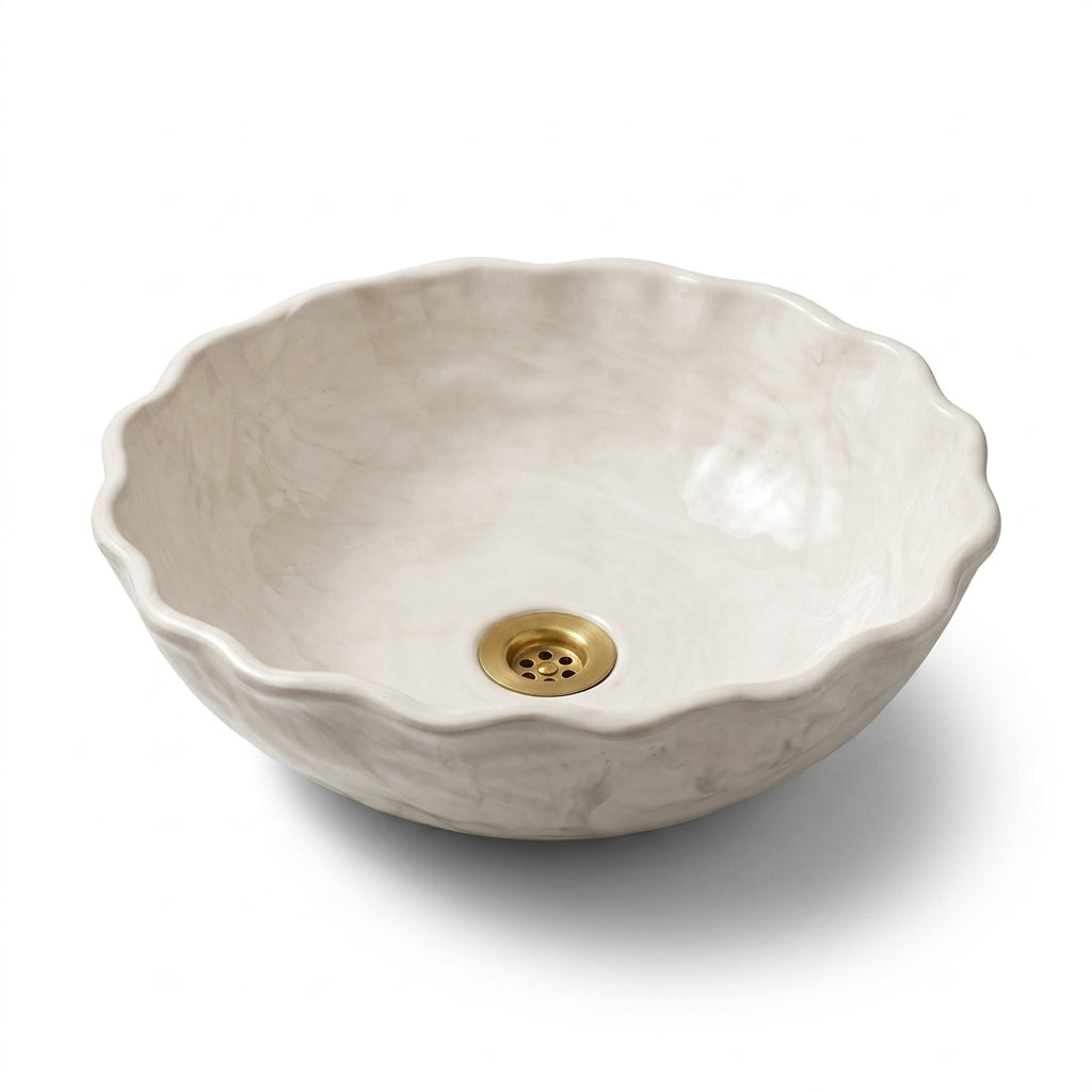 Ivory Shell Moroccan ceramic sink - close-up of textured ivory glaze