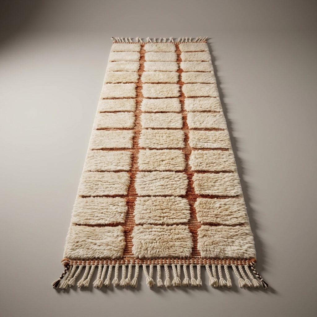 Ivory Trail Moroccan Runner Rug - handwoven Berber wool detail