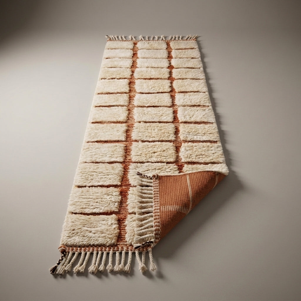 Ivory Trail Moroccan Runner Rug - handwoven Berber wool detail