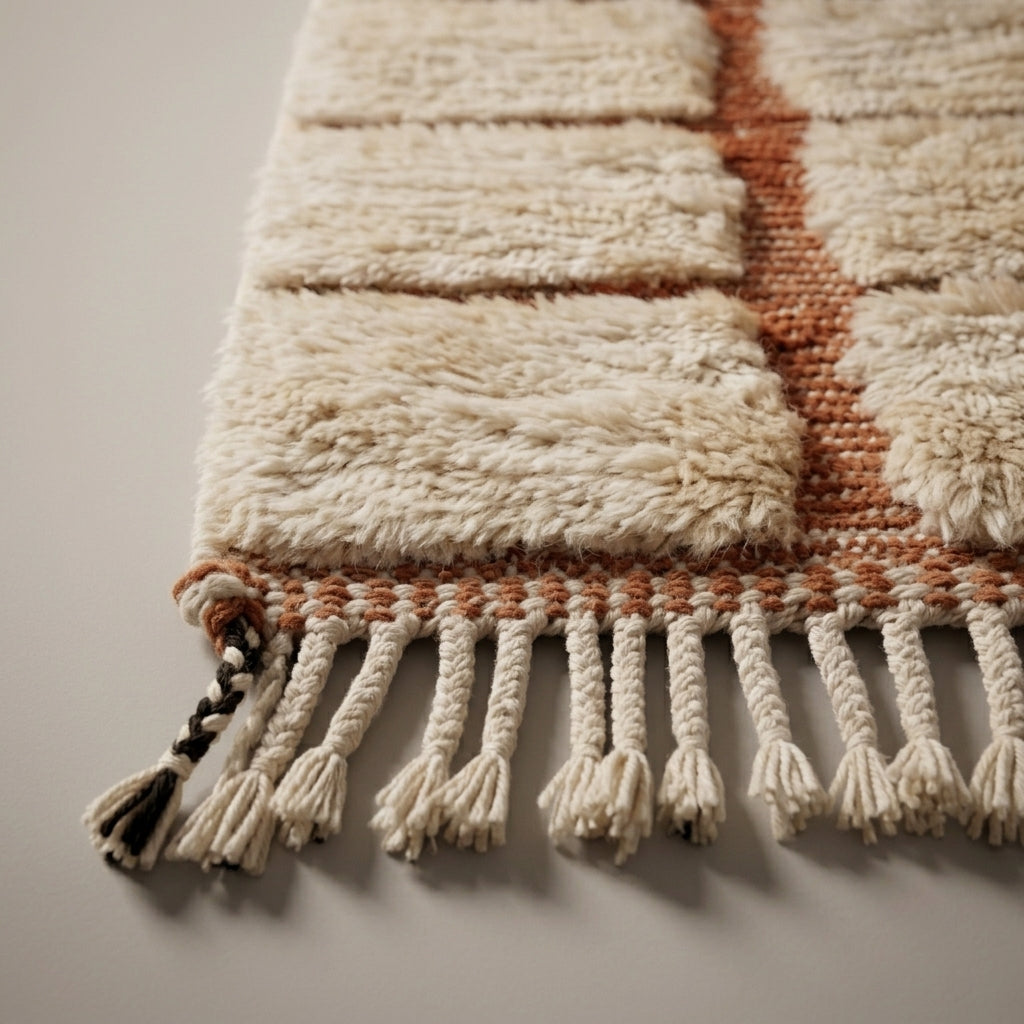 Ivory Trail Moroccan Runner Rug - handwoven Berber wool detail