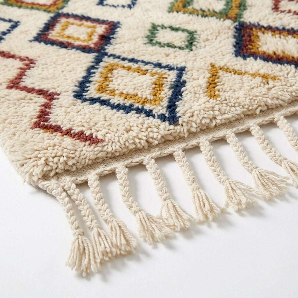 Jewel Lattice Azilal rug — hand-knotted fringe detail close-up