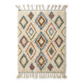 Lattice Earth Azilal rug, handwoven wool with a terracotta, blue and green diamond lattice, flat lay top view