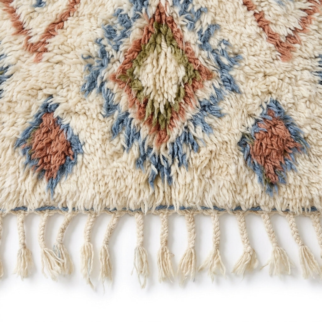 Lattice Earth Azilal rug — hand-knotted fringe detail close-up