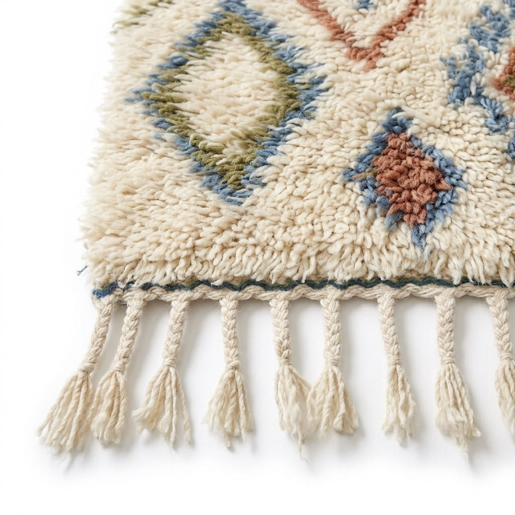 Lattice Earth Azilal rug — hand-knotted fringe detail close-up
