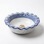 Marble and Blue Wave Moroccan ceramic sink - angled view of wavy rim