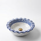 Marble and Blue Wave Moroccan ceramic sink - top view of marble basin