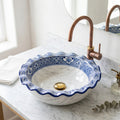 Marble and Blue Wave Moroccan ceramic vessel sink - full view