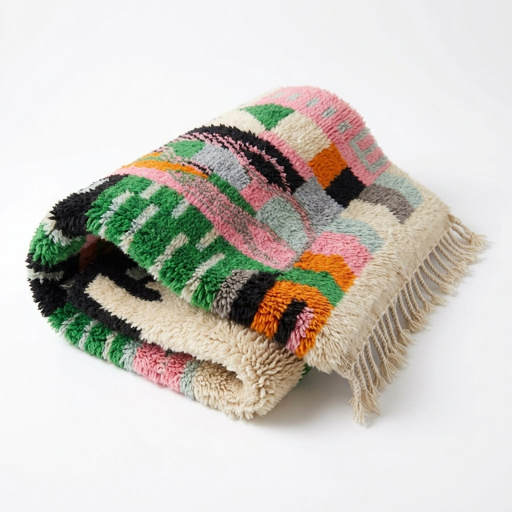 Meadow Confetti Azilal rug — rug folded showing wool thickness