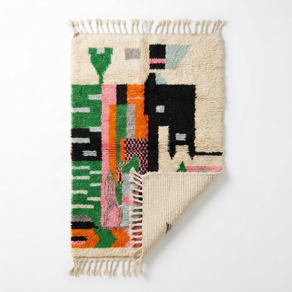 Meadow Confetti Azilal rug — folded corner showing plush pile depth