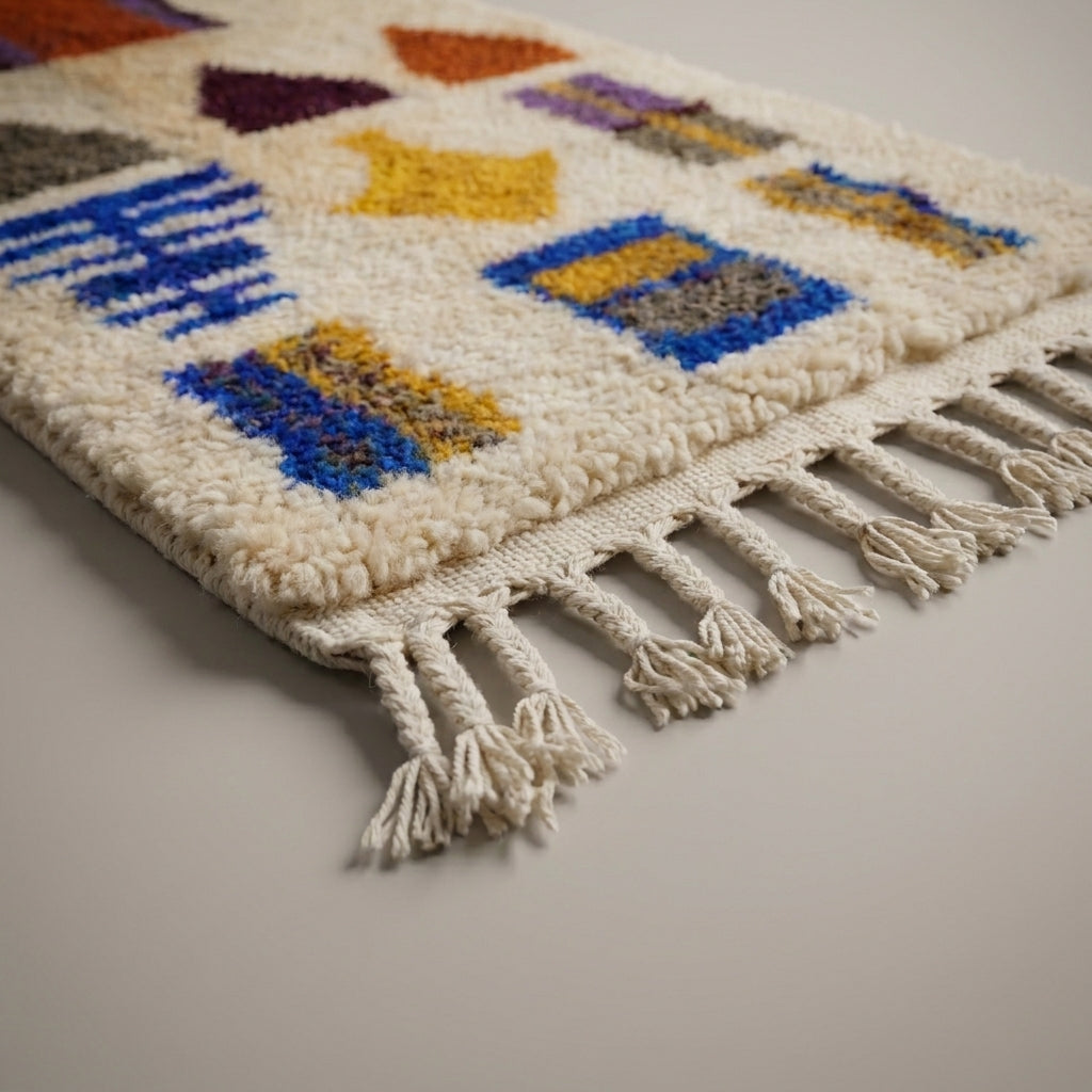 Mint Medina Moroccan Runner Rug - handwoven Berber wool detail