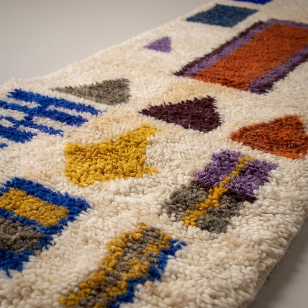 Mint Medina Moroccan Runner Rug - handwoven Berber wool detail