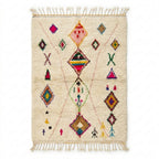 Neon Diamonds Azilal rug, handwoven wool with bright pink, teal, orange and green diamonds, flat lay top view