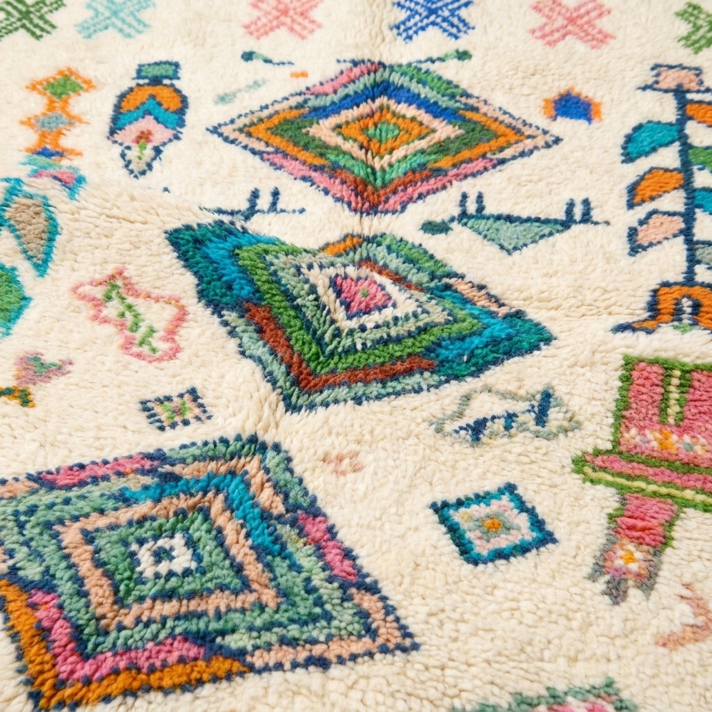 Oasis Trees Azilal rug — wool pile texture close-up