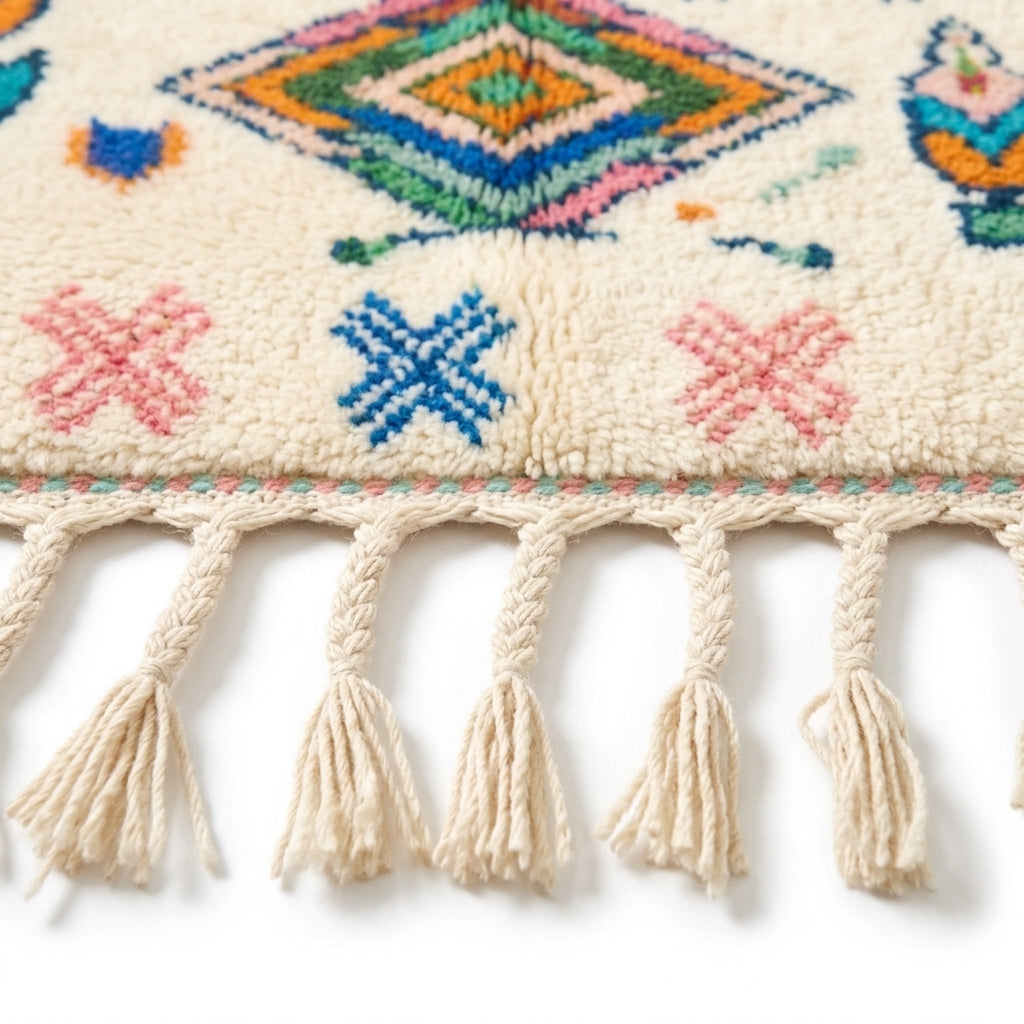 Oasis Trees Azilal rug — hand-knotted fringe detail close-up