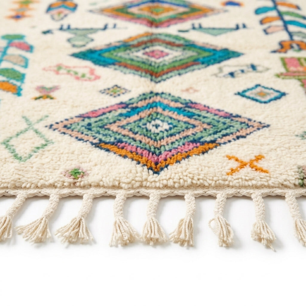 Oasis Trees Azilal rug — hand-knotted fringe detail close-up