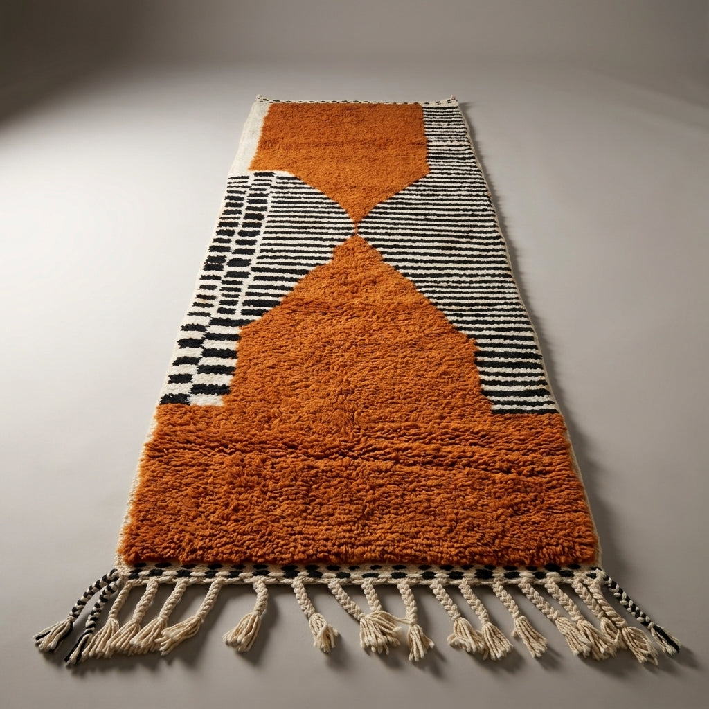 Ochre Path Moroccan Runner Rug - handwoven Berber wool detail