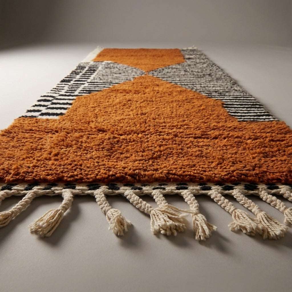 Ochre Path Moroccan Runner Rug - handwoven Berber wool detail