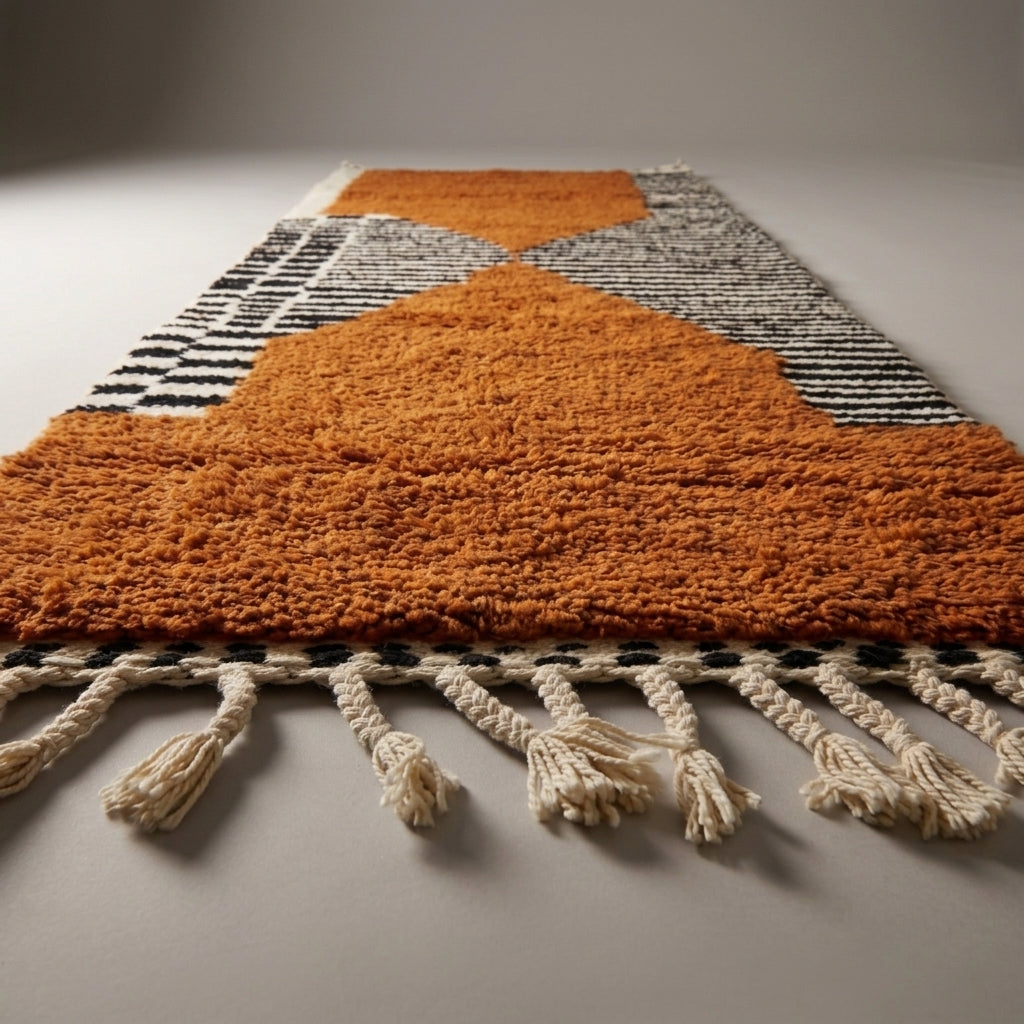 Ochre Path Moroccan Runner Rug - handwoven Berber wool detail