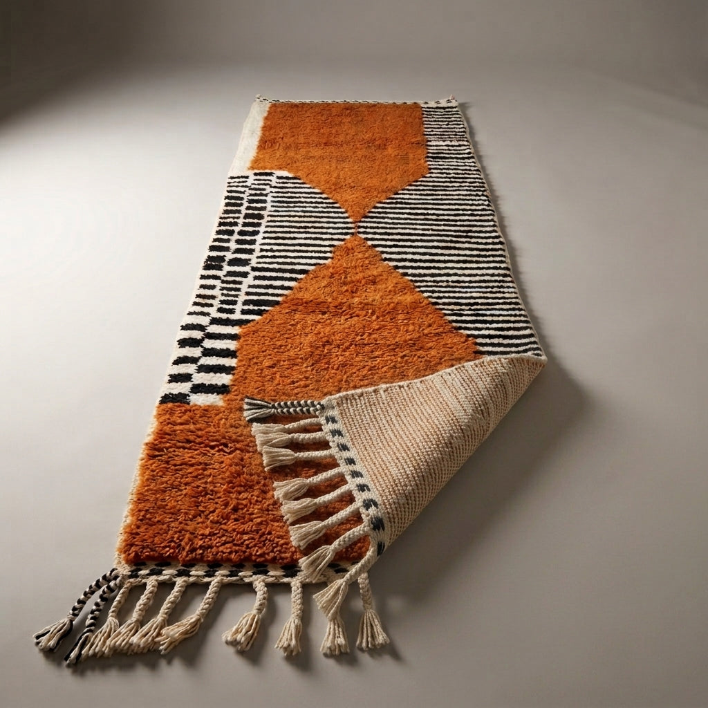 Ochre Path Moroccan Runner Rug - handwoven Berber wool detail