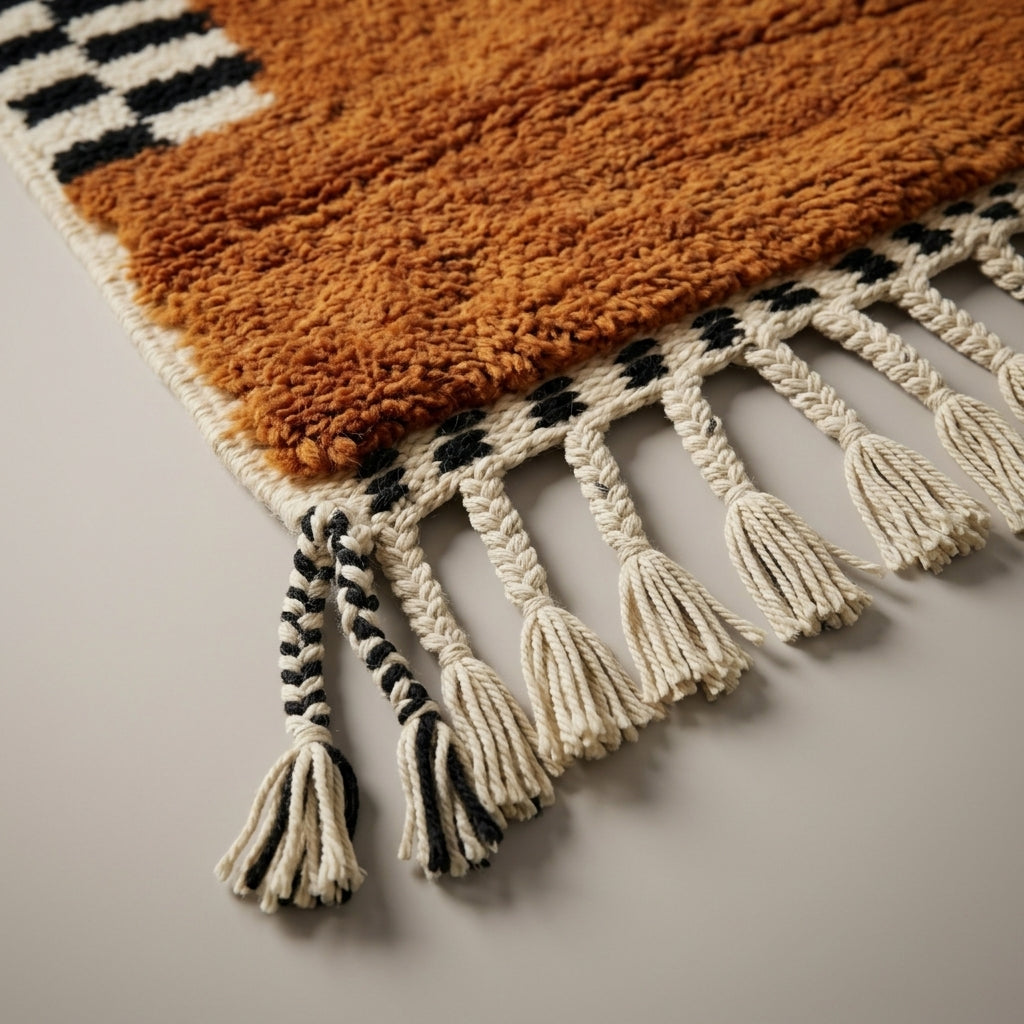 Ochre Path Moroccan Runner Rug - handwoven Berber wool detail