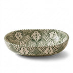 Olive Fessi Moroccan ceramic sink - side angle showing green painted exterior