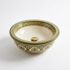Olive and Ivory Classic Moroccan ceramic sink - detail of diamond band rim