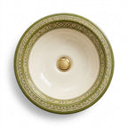 Olive and Ivory Classic Moroccan ceramic sink - side view of arabesque medallions