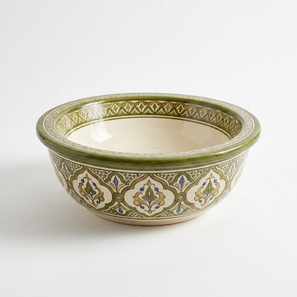 Olive and Ivory Classic Moroccan ceramic sink - studio photograph