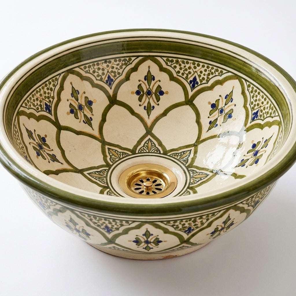 Olive Lotus Moroccan ceramic sink - close-up of surface texture