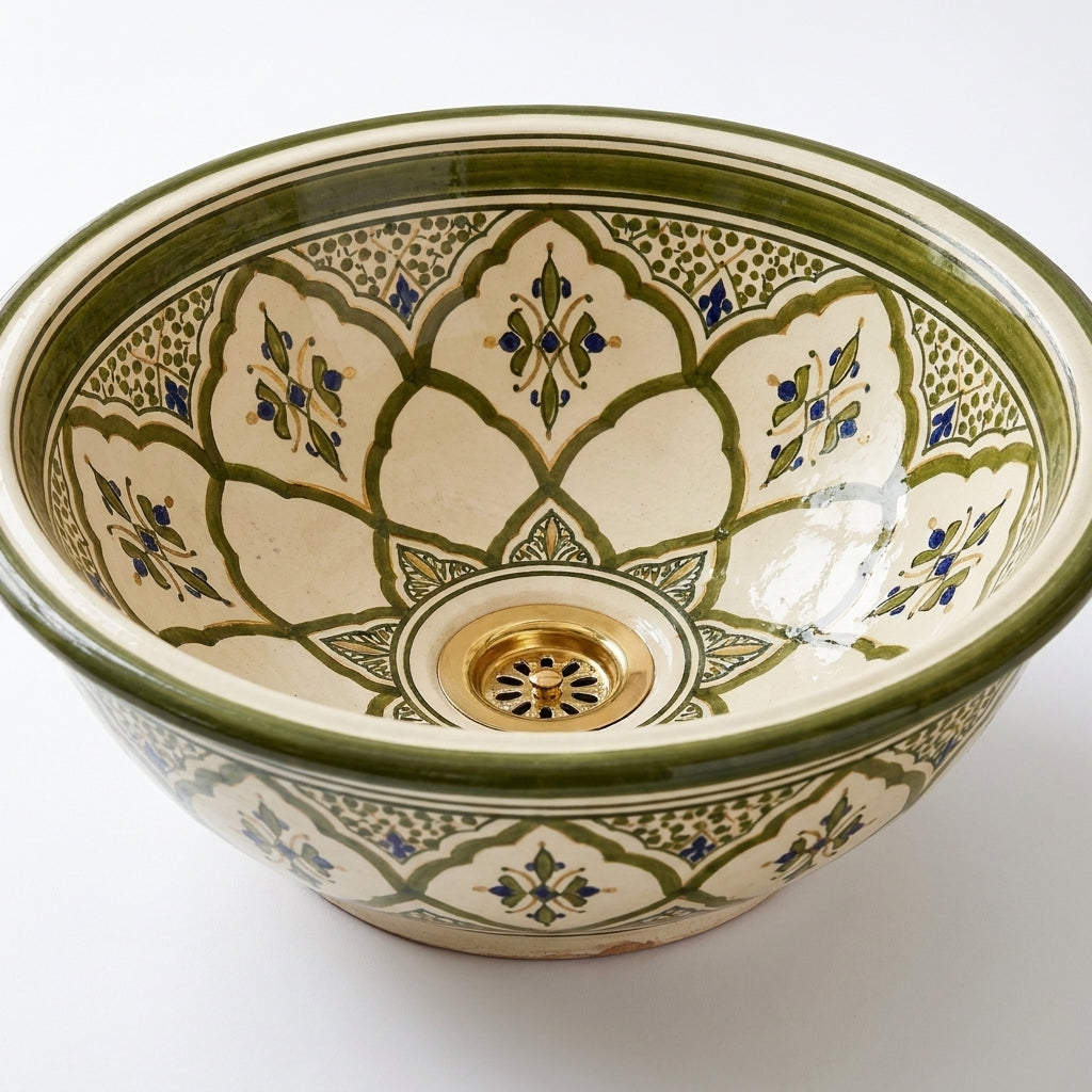 Olive Lotus Moroccan ceramic sink - close-up of surface texture