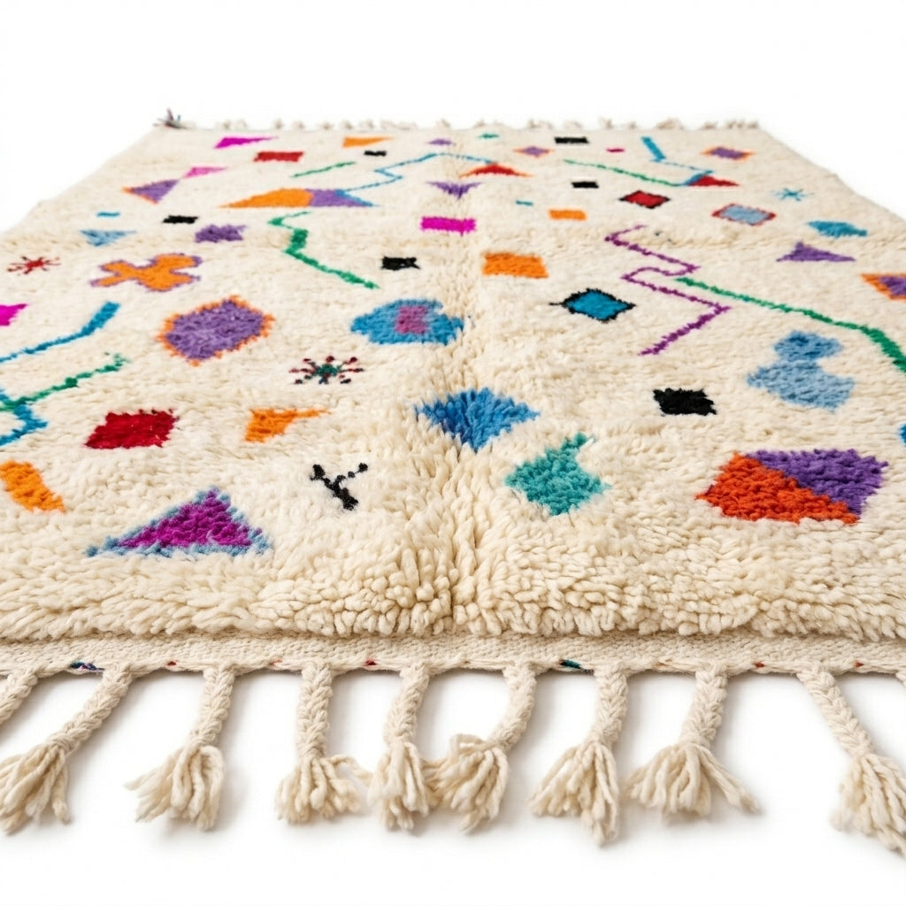 Playful Sprinkle Azilal rug — full rug on white studio background