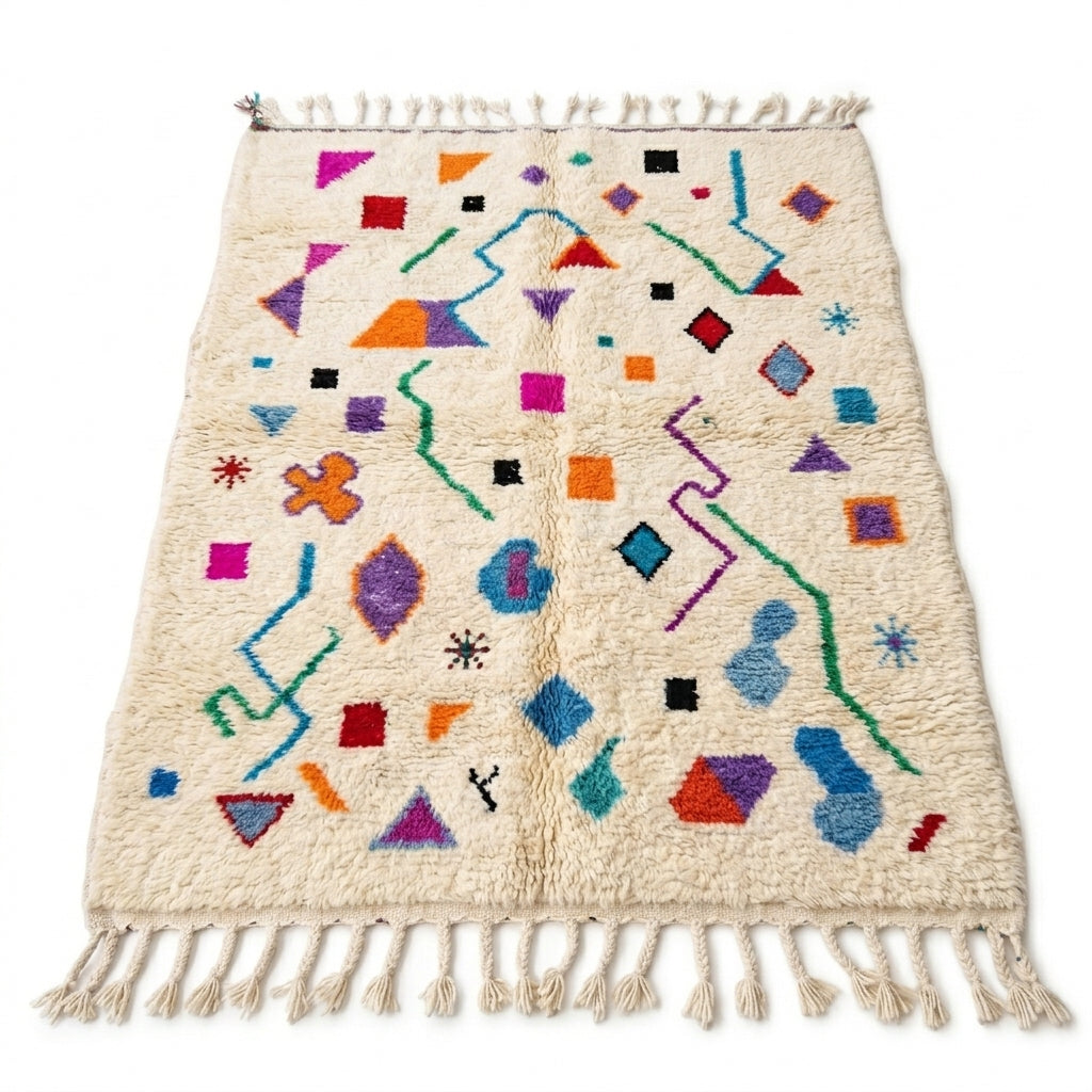 Playful Sprinkle Azilal rug — full rug on white studio background