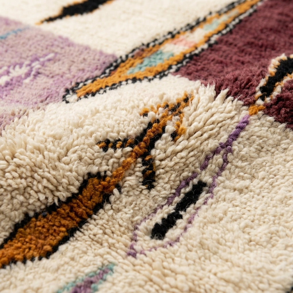 Plum Fields Boujaad rug — wool pile texture close-up