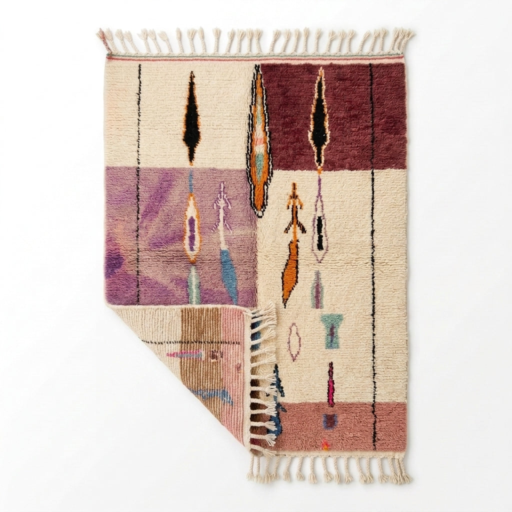 Plum Fields Boujaad rug — rug folded showing wool thickness