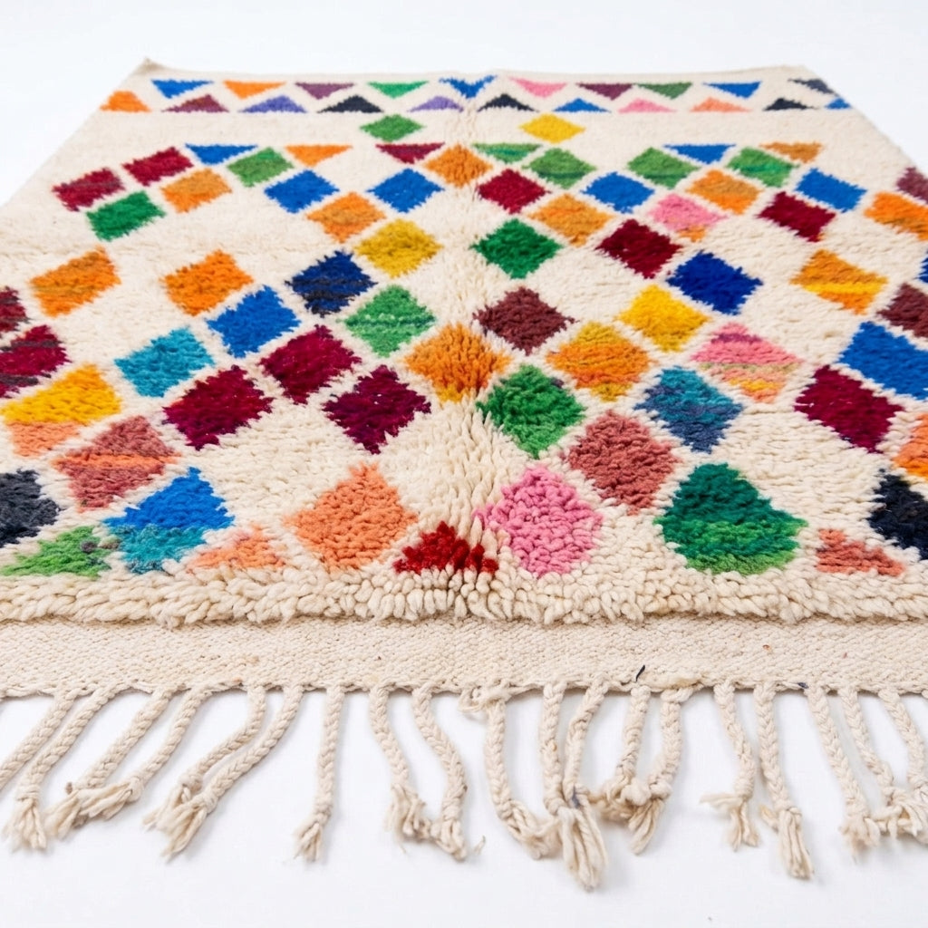 Prism Diamonds Azilal rug — angled studio view showing the full rug