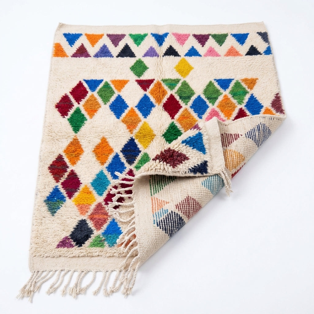 Prism Diamonds Azilal rug — folded corner showing plush pile depth