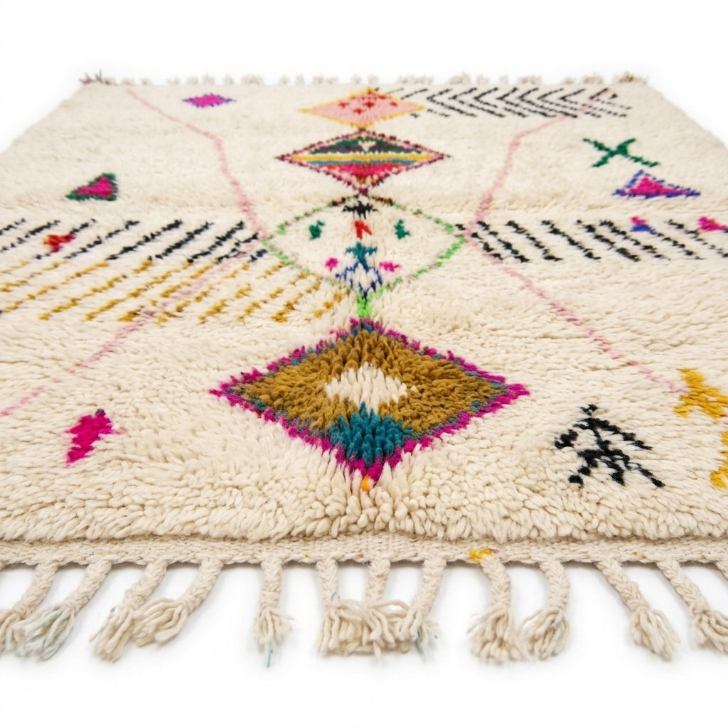 Rainbow Totem Azilal rug — full rug on white studio background