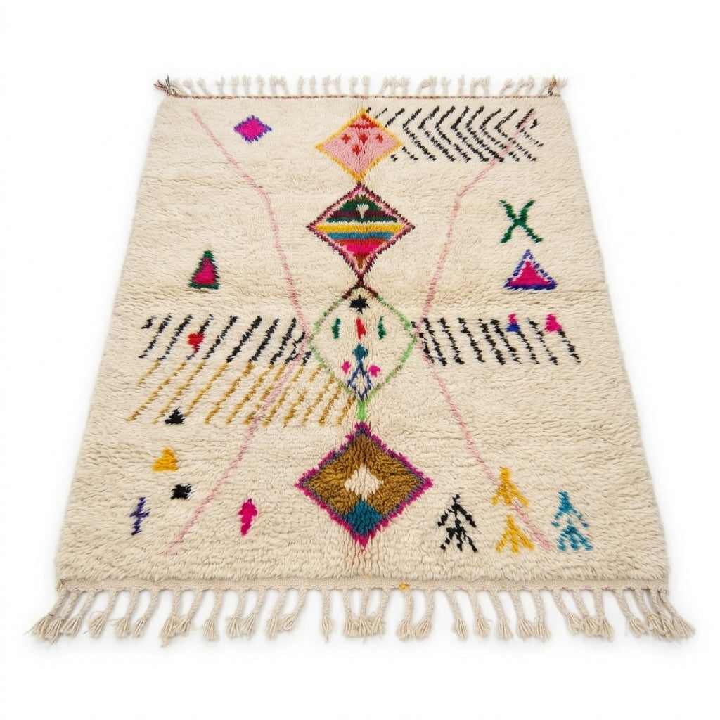 Rainbow Totem Azilal rug — full rug on white studio background
