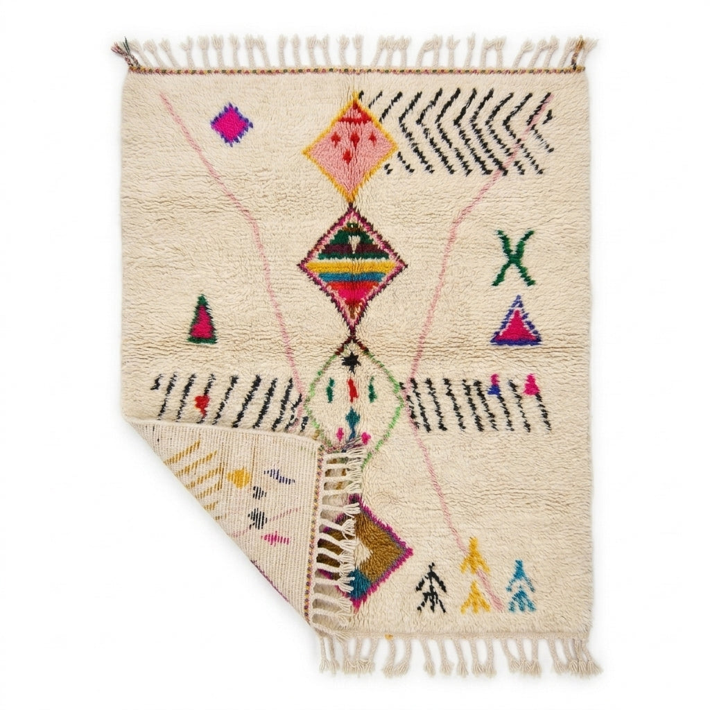 Rainbow Totem Azilal rug — full rug on white studio background