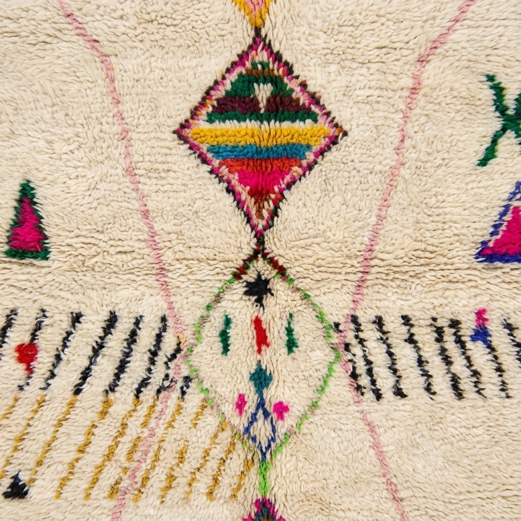 Rainbow Totem Azilal rug — wool pile texture close-up