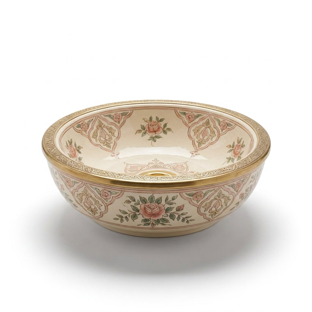 Rose Garden Brass Moroccan ceramic sink - side view