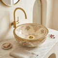 Rose Garden Brass Moroccan ceramic vessel sink with brass faucet