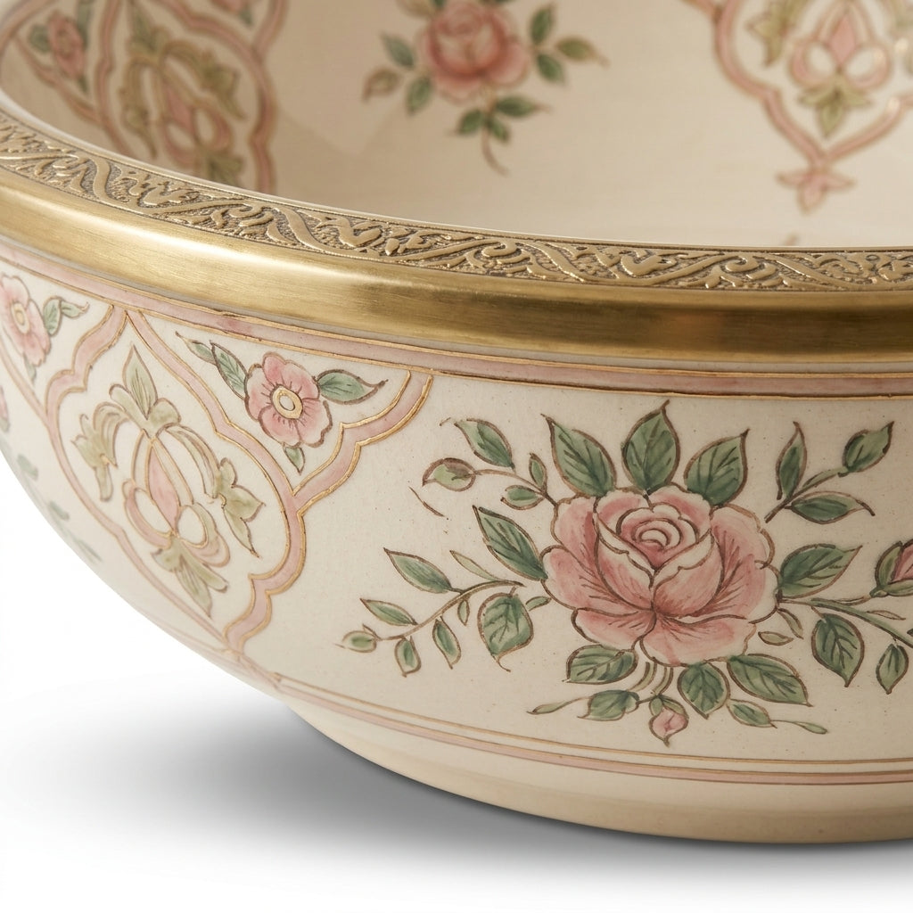 Rose Garden Brass Moroccan ceramic sink - decorative floral view